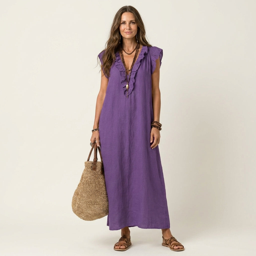 Indira - Elegante Abito in Cotone e Lino