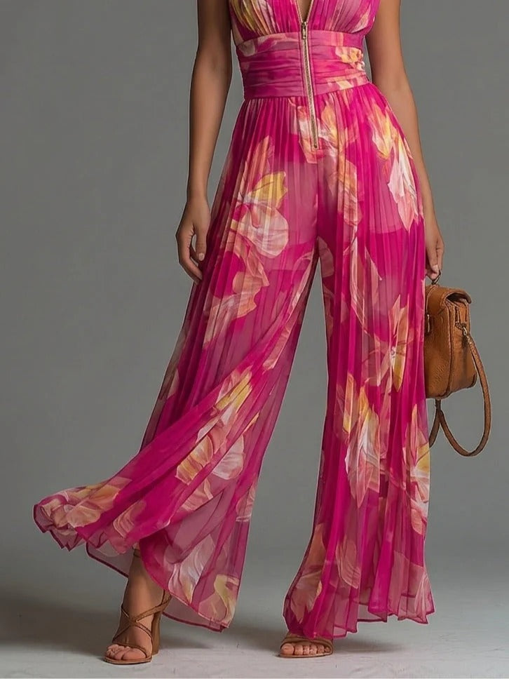 ZSÓFIA | TUTA PLISSETTATA IN CHIFFON FLOREALE FUCSIA