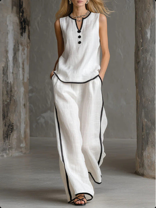 Moretti - Completo Elegance™ Due Pezzi con Top Senza Maniche e Pantaloni Palazzo a Contrasto