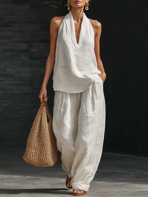 Carlotta - Set elegante senza maniche con pantaloni ampi