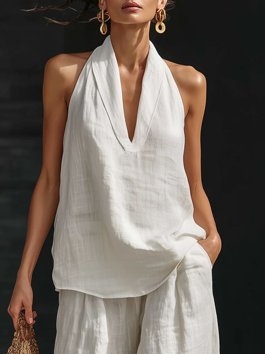 Carlotta — Set elegante senza maniche con pantaloni ampi