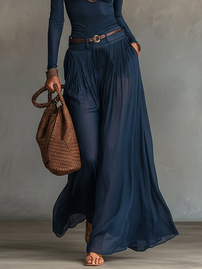 Allegra - Top a spalla unica blu navy e gonna in tulle trasparente, set due pezzi