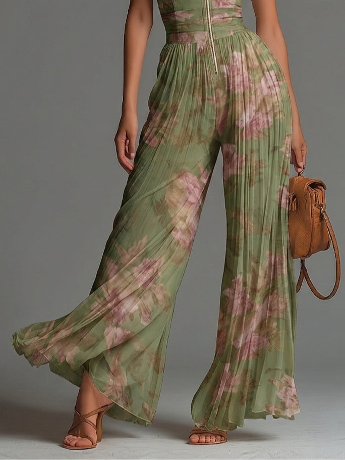 Celestina - Tuta floreale in chiffon con scollo a V