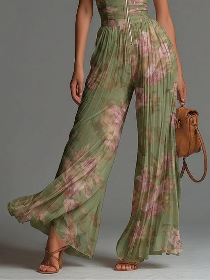 Celestina - Tuta floreale in chiffon con scollo a V