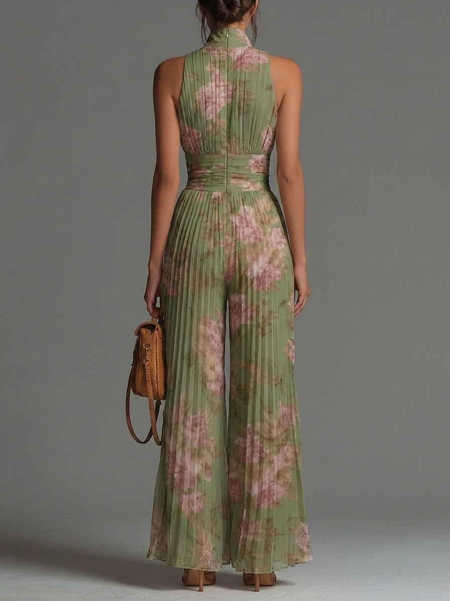 Celestina - Tuta floreale in chiffon con scollo a V