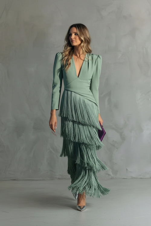 Clara - Abito midi elegante con maniche a frange