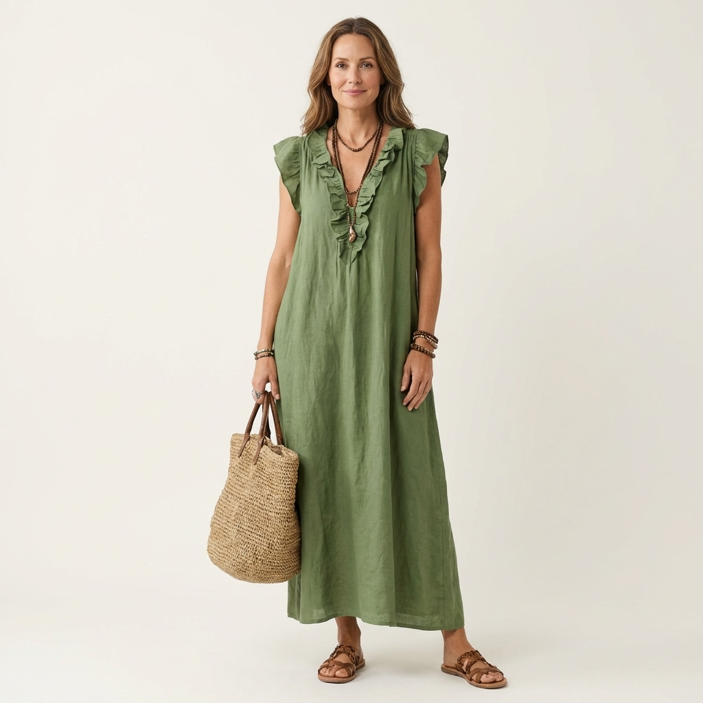 Indira - Elegante Abito in Cotone e Lino