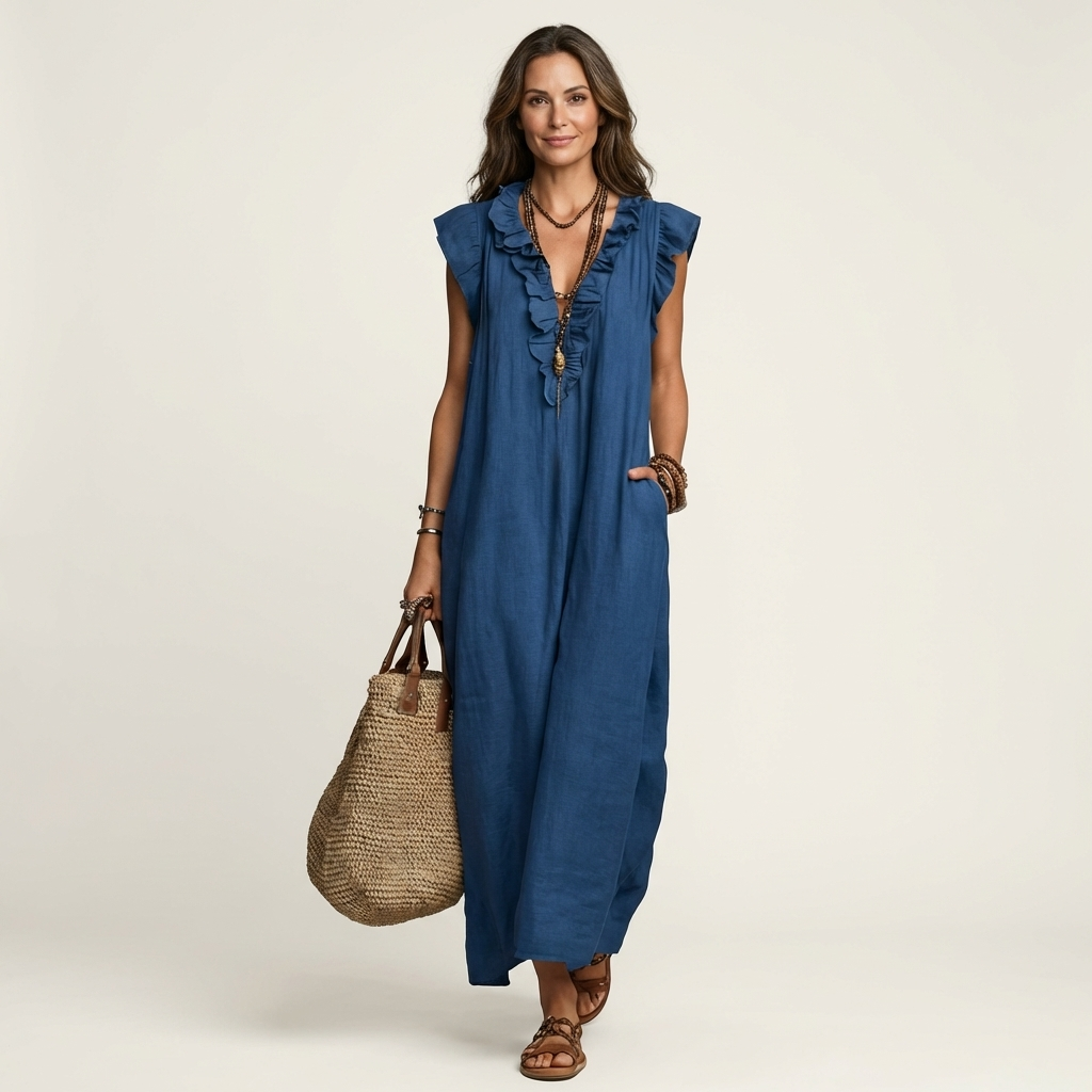 Indira - Elegante Abito in Cotone e Lino