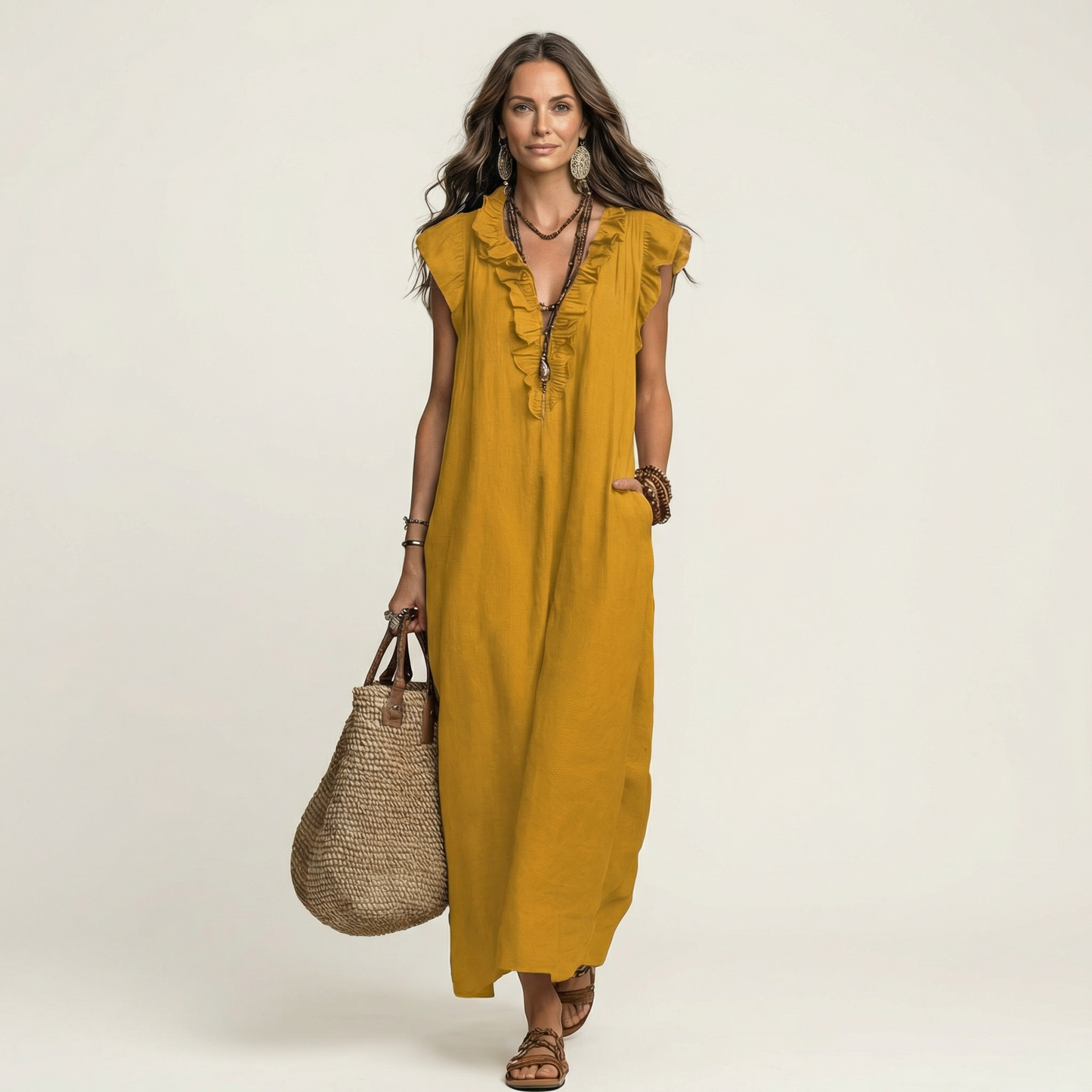 Indira - Elegante Abito in Cotone e Lino