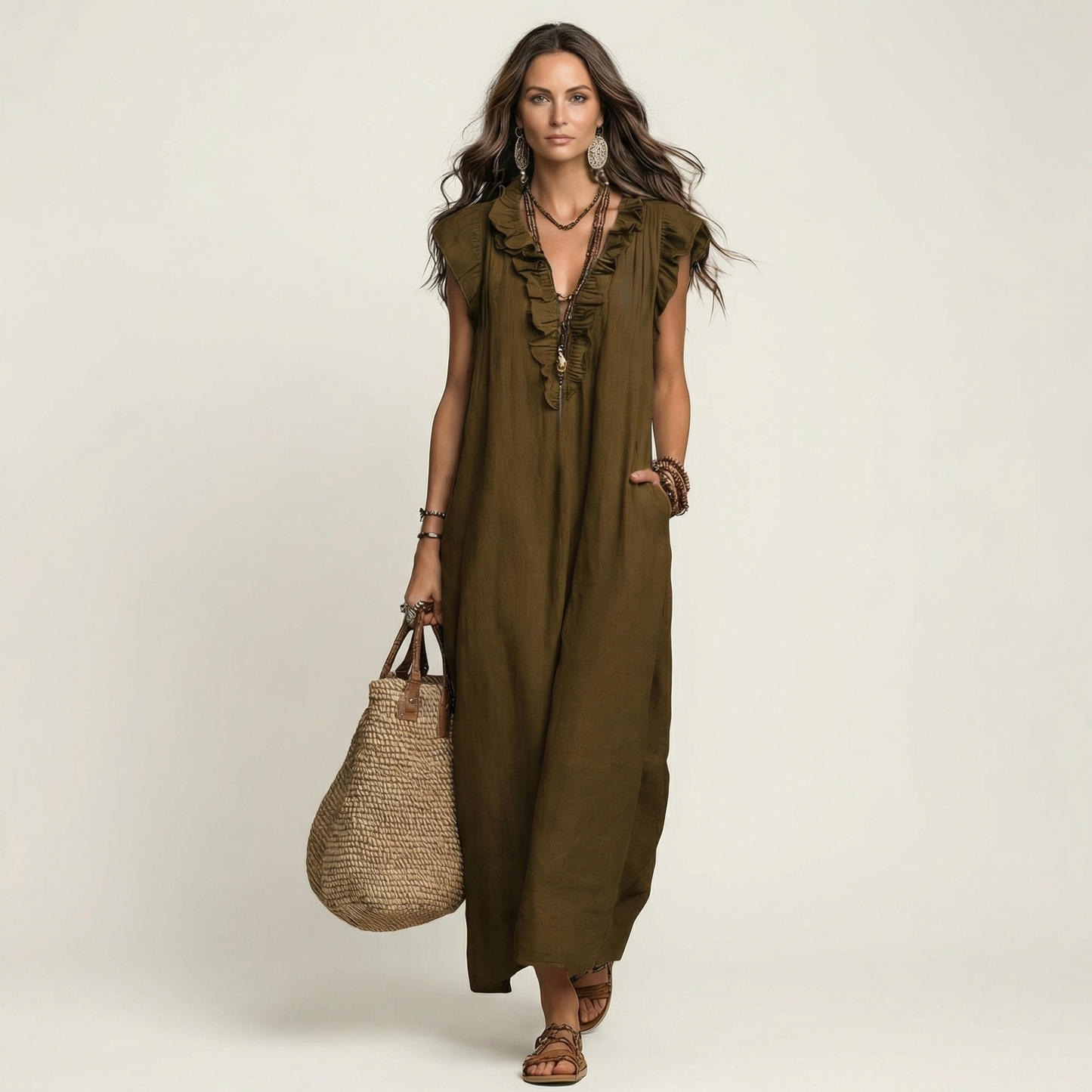 Indira - Elegante Abito in Cotone e Lino