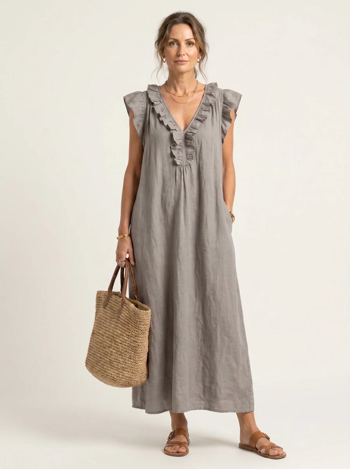 Indira - Elegante Abito in Cotone e Lino