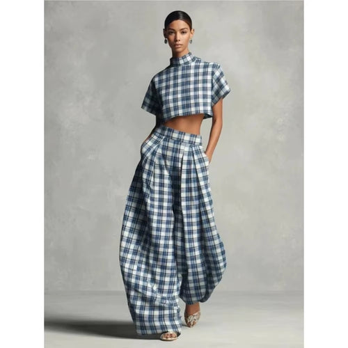 Altea – Completo a Quadri con Top Crop e Pantaloni Ampi