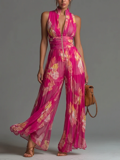 ZSÓFIA | TUTA PLISSETTATA IN CHIFFON FLOREALE FUCSIA