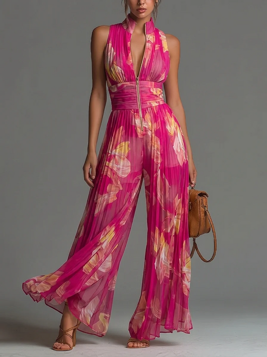 ZSÓFIA | TUTA PLISSETTATA IN CHIFFON FLOREALE FUCSIA