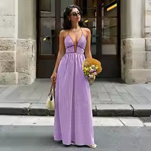 Ludovica - Abito Lungo Elegante a Righe con Scollo Profondo e Spalline Sottili