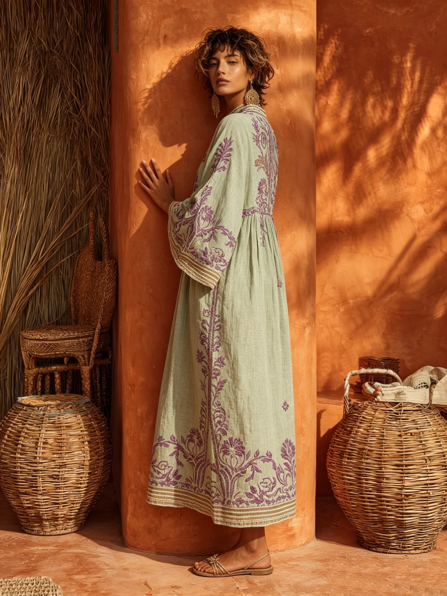 Celestina | Abito boho ricamato dal fascino mediterraneo guiallo