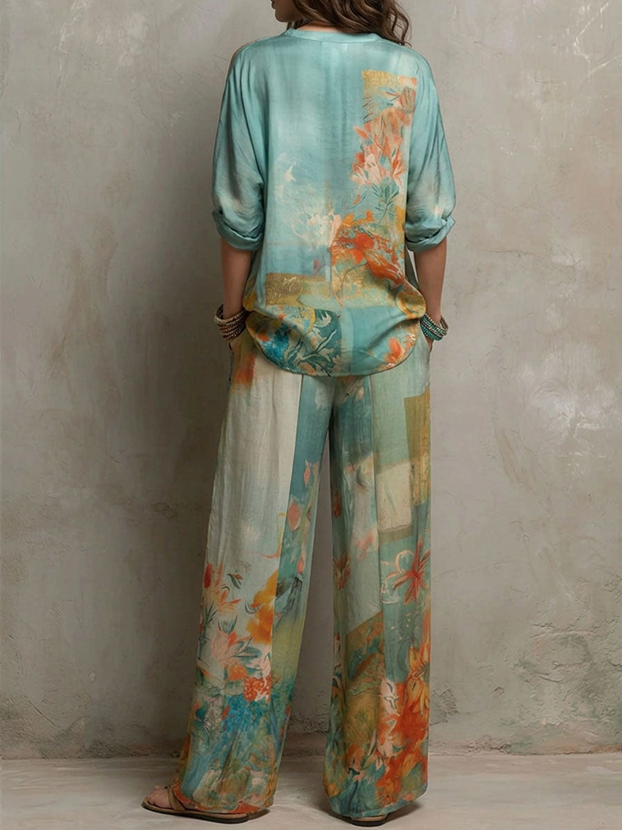 Chiara - Set elegante stampa floreale con pantalone ampio