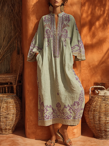 Celestina | Abito boho ricamato dal fascino mediterraneo blu
