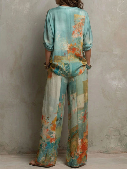 Chiara — Set elegante stampa floreale con pantalone ampio