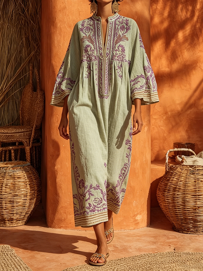 Celestina | Abito boho ricamato dal fascino mediterraneo blu