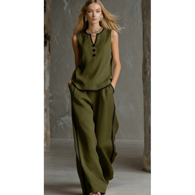 Moretti - Completo Elegance™ Due Pezzi con Top Senza Maniche e Pantaloni Palazzo a Contrasto