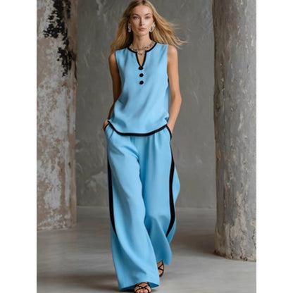 Moretti - Completo Elegance™ Due Pezzi con Top Senza Maniche e Pantaloni Palazzo a Contrasto